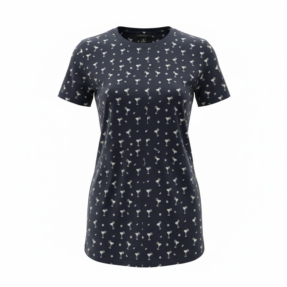 Halogen Women's Martini Print Short Sleeve Crew Neck T-Shirt‎ Size Medium